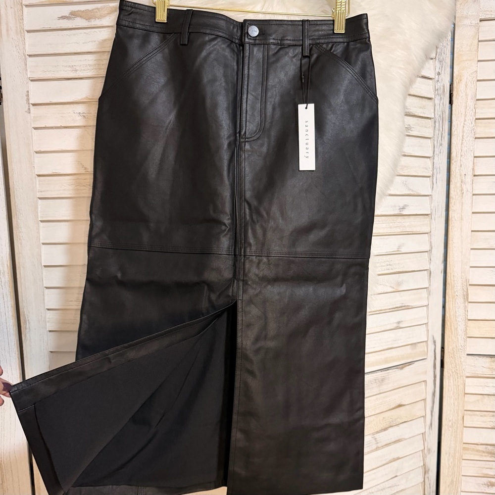 Sanctuary Faux Leather Midi Black Pencil Skirt - Picture 4 of 8